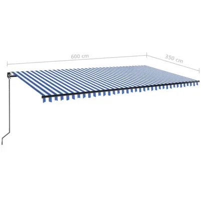 Copertină Retractabilă Manual 6x3.5m - Albastru/Alb - Livrare Gratuită