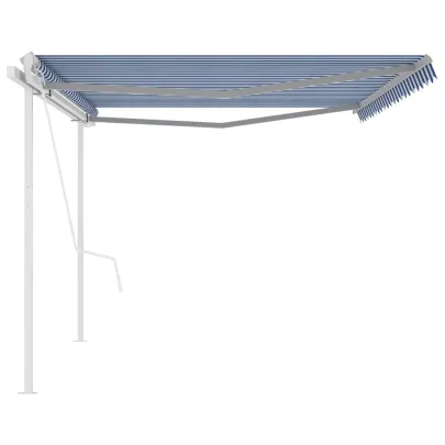 Copertină retractabilă automată 5x3 m - Albastru/Alb - Livrare gratuită