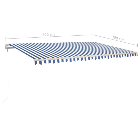 Copertină retractabilă manual cu LED 5x3m - Albastru/Alb