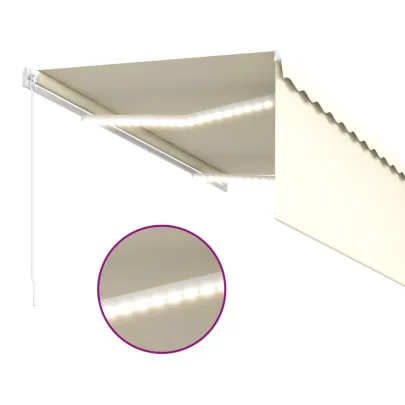 Copertină retractabilă manuală cu LED și stor - Crem