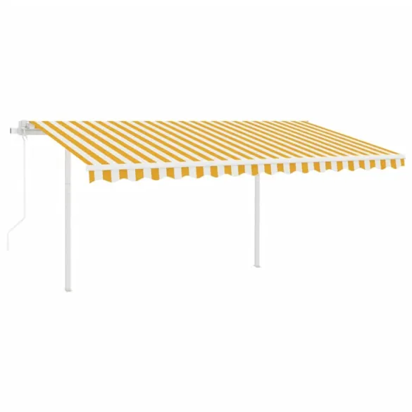 Copertină Retractabilă Automată cu Stâlpi - Galben/Alb - 4,5x3 m
