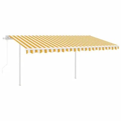 Copertină Retractabilă Automată cu Stâlpi - Galben/Alb - 4,5x3 m