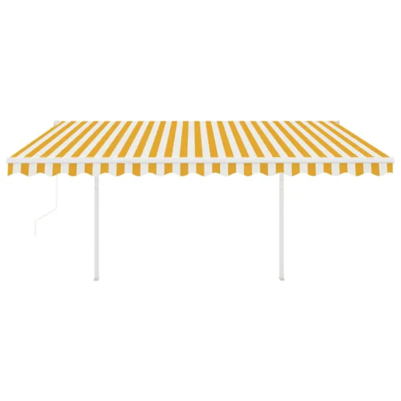 Copertină Retractabilă Automată cu Stâlpi - Galben/Alb - 4,5x3 m