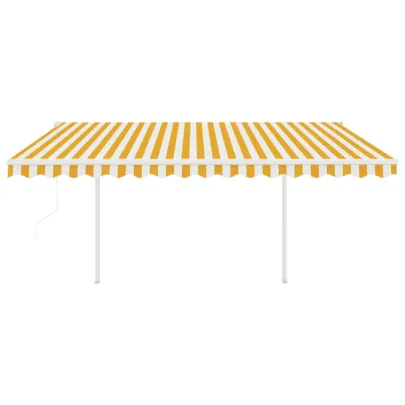Copertină Retractabilă Automată cu Stâlpi - Galben/Alb - 4,5x3 m