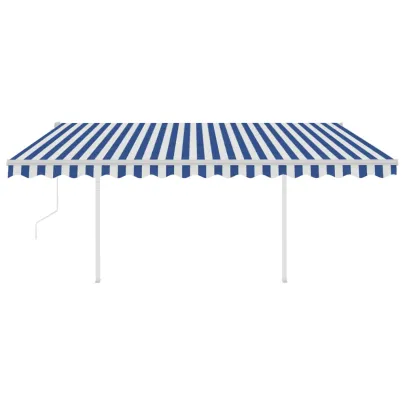 Copertină retractabilă automată cu stâlpi 4,5x3 m - Albastru/Alb