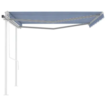 Copertină retractabilă automată cu stâlpi 4,5x3 m - Albastru/Alb