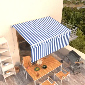 Copertină retractabilă manual cu stor - Albastru&Alb - 3,5x2,5 m