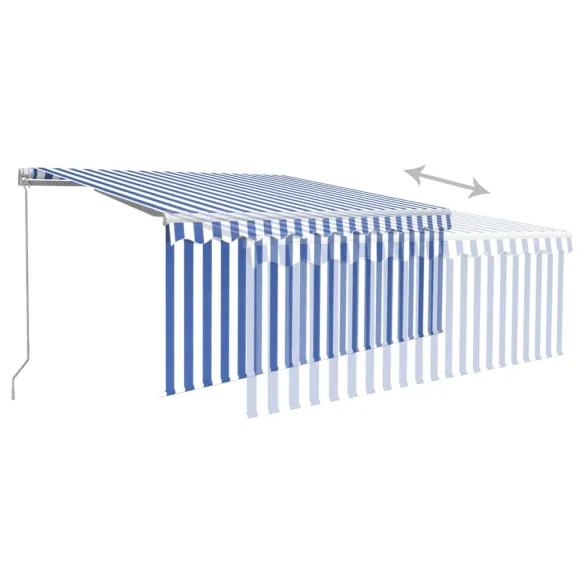 Copertină retractabilă manual cu stor - Albastru&Alb - 3,5x2,5 m