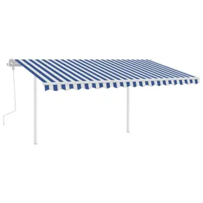 Copertină retractabilă manual cu stâlpi - albastru&alb 4,5x3 m 2
