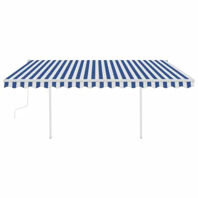 Copertină retractabilă manual cu stâlpi - albastru&alb 4,5x3 m