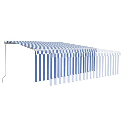 Copertină Retractabilă Manuală cu Stor 4x3m - Albastru/Alb