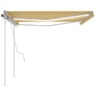 Copertină retractabilă manual cu LED galben-alb 4x3 m