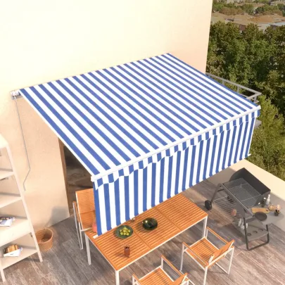 Copertină retractabilă manuală 4,5x3 m cu stor - Albastru&Alb