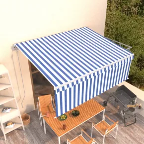 Copertină Retractabilă Automată cu Stor - 4,5x3 m - Albastru/Alb