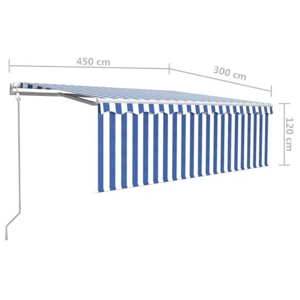 Copertină Retractabilă Automată cu Stor - 4,5x3 m - Albastru/Alb