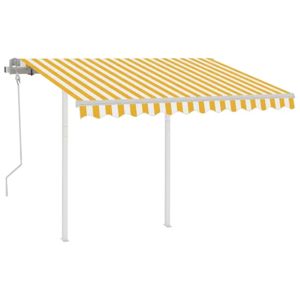 Copertină Retractabilă Manuală cu Stâlpi Galben/Alb 3,5x2,5 m