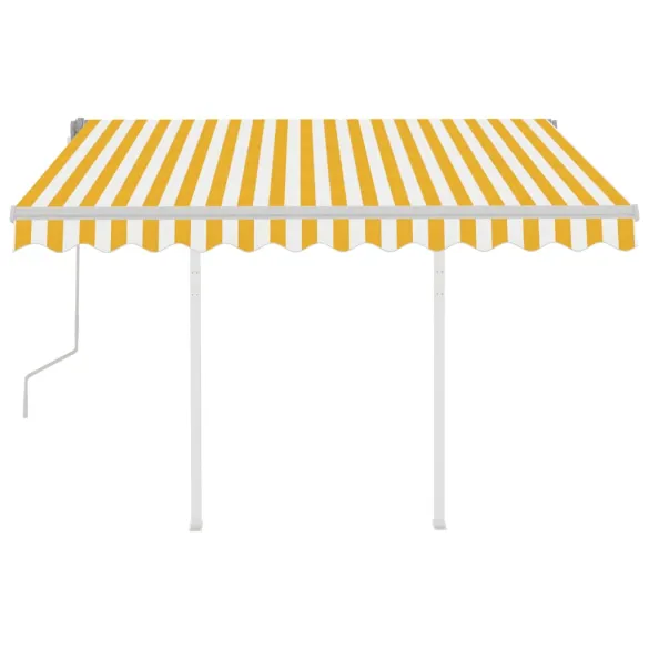 Copertină Retractabilă Manuală cu Stâlpi Galben/Alb 3,5x2,5 m
