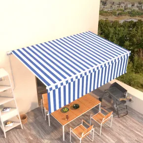 Copertină Retractabilă Manuală cu Stor 5x3m - Albastru&Alb
