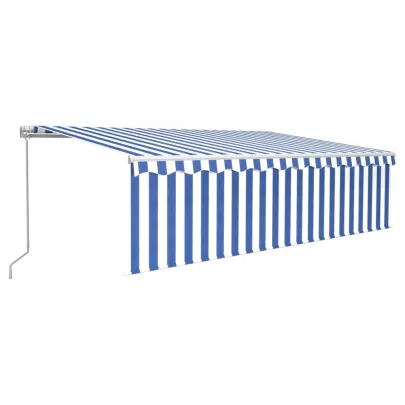 Copertină Retractabilă Manuală cu Stor 5x3m - Albastru&Alb