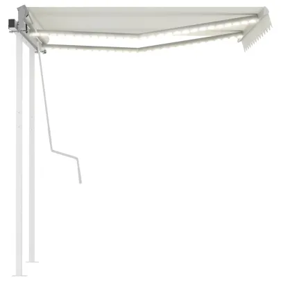 Copertină retractabilă manual cu LED - crem - 3x2,5 m