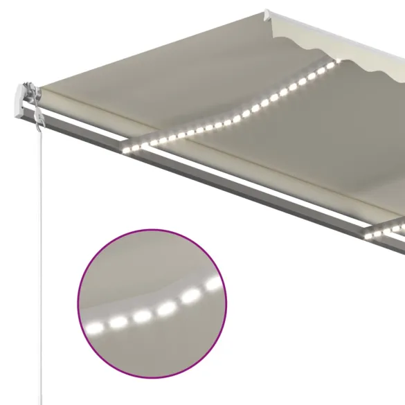 Copertină retractabilă manual cu LED - crem - 3x2,5 m