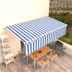 Copertină retractabilă manual cu stor 6x3m - Albastru/Alb