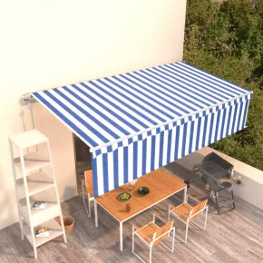 Copertină Retractabilă Automată cu Stor 6x3 m - Albastru/Alb