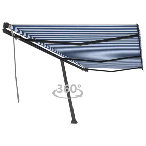Copertină Retractabilă Manual 600x350 cm - Albastru/Alb