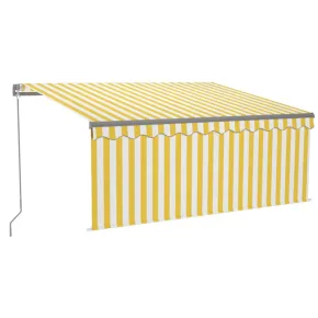 Copertină retractabilă manual cu stor galben-alb 3,5x2,5 m 2
