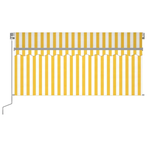 Copertină retractabilă manual cu stor galben-alb 3,5x2,5 m