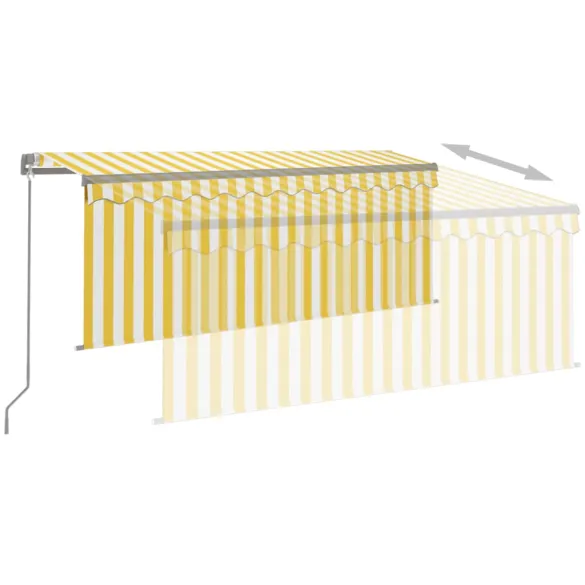 Copertină retractabilă manual cu stor galben-alb 3,5x2,5 m