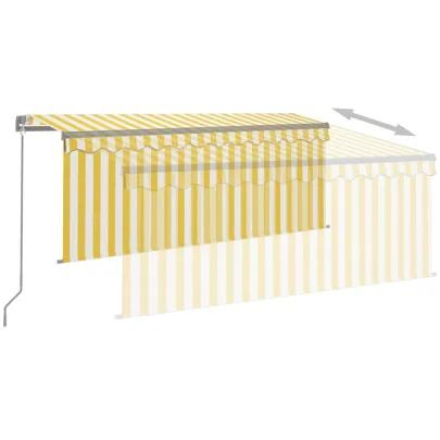 Copertină retractabilă manual cu stor galben-alb 3,5x2,5 m