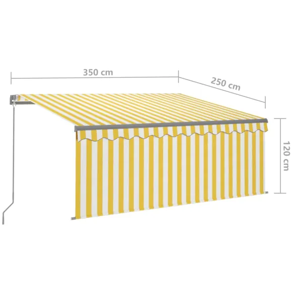Copertină retractabilă manual cu stor galben-alb 3,5x2,5 m