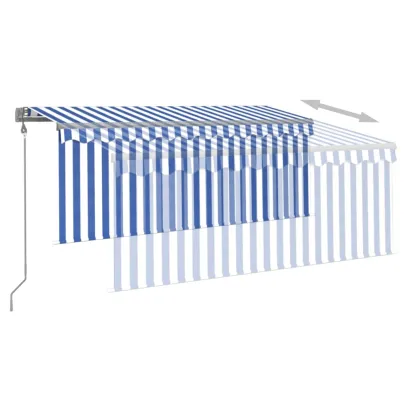 Copertină retractabilă automată cu stor - Albastru&Alb - 3,5x2,5 m