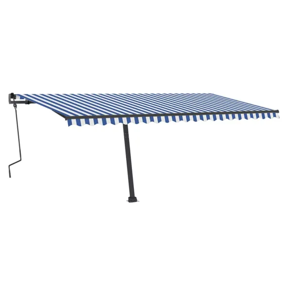Copertină retractabilă manual cu LED - 500x350 cm - Albastru/Alb
