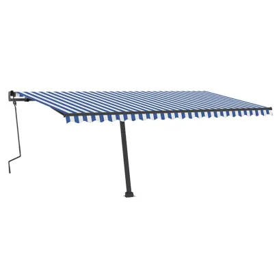 Copertină retractabilă manual cu LED - 500x350 cm - Albastru/Alb