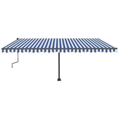 Copertină retractabilă manual cu LED - 500x350 cm - Albastru/Alb