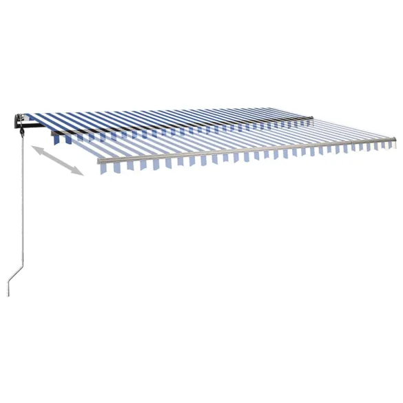 Copertină retractabilă manual cu LED - 500x350 cm - Albastru/Alb