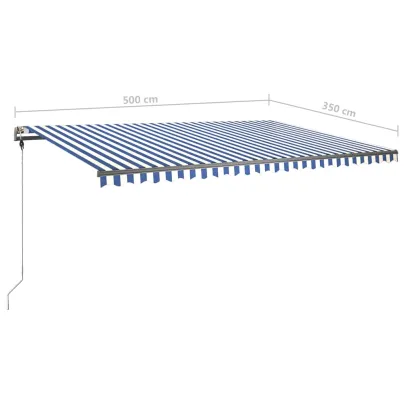 Copertină retractabilă manual cu LED - 500x350 cm - Albastru/Alb