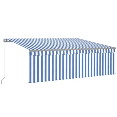Copertină retractabilă manual cu stor 4x3m - Albastru/Alb