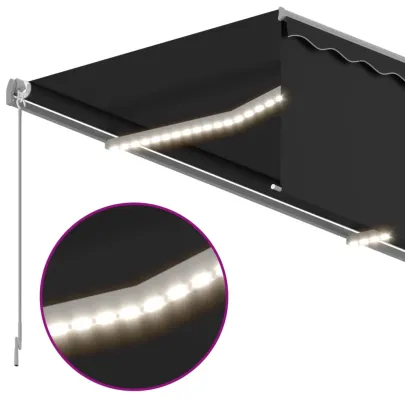 Copertină retractabilă manual cu LED și stor - Antracit 4x3m