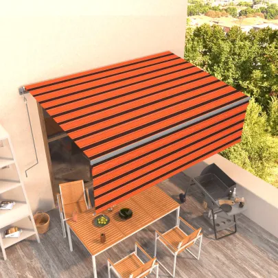 Copertină retractabilă automată cu stor 4x3m - Portocaliu/Maro