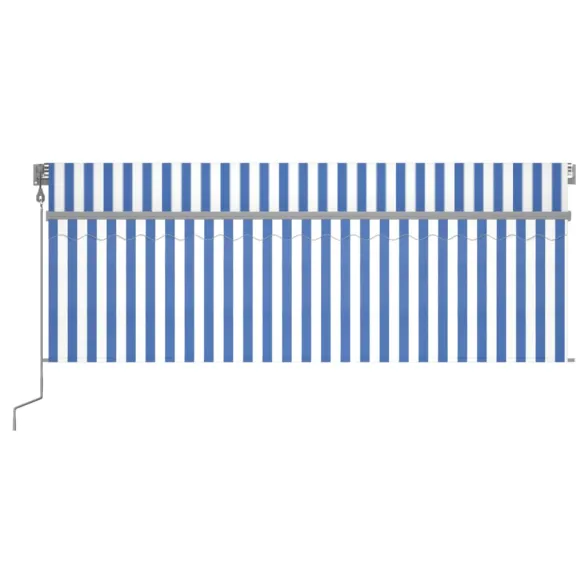 Copertină Automată cu LED, Senzor Vânt, Stor - Albastru/Alb