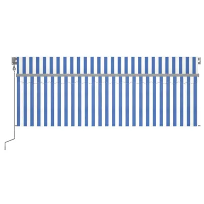 Copertină Automată cu LED, Senzor Vânt, Stor - Albastru/Alb