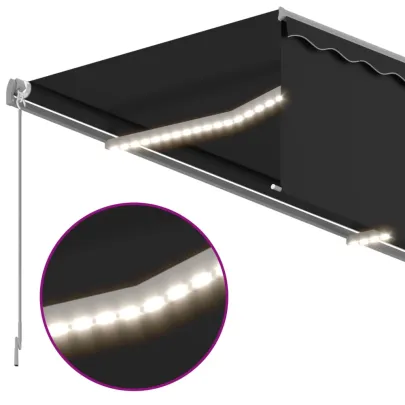 Copertină retractabilă manual cu LED și stor - Antracit 4,5x3m