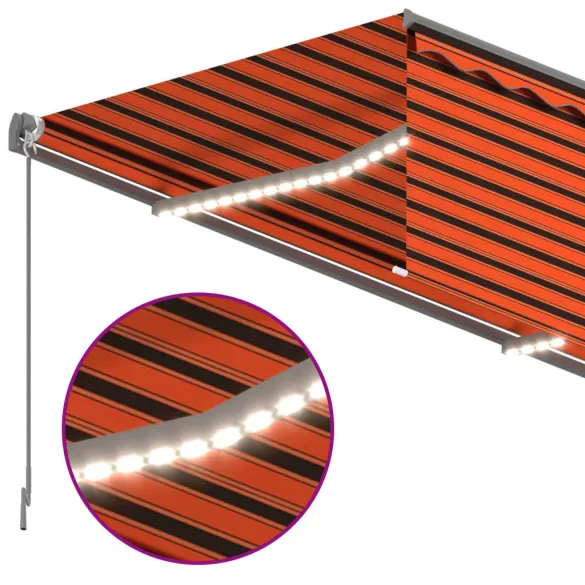 Copertină Retractabilă Manual cu LED Portocaliu-Marou 4,5x3m