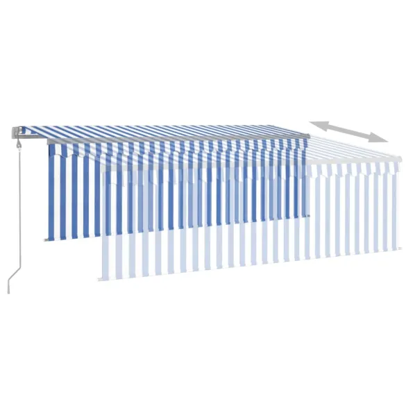 Copertină retractabilă automată cu stor - Albastru&Alb - 4,5x3 m