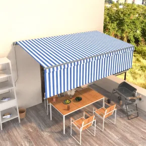 Copertină retractabilă manual cu stor 5x3m - Albastru&Alb