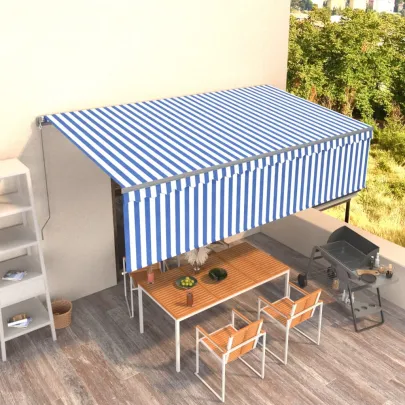 Copertină retractabilă manual cu stor 5x3m - Albastru&Alb