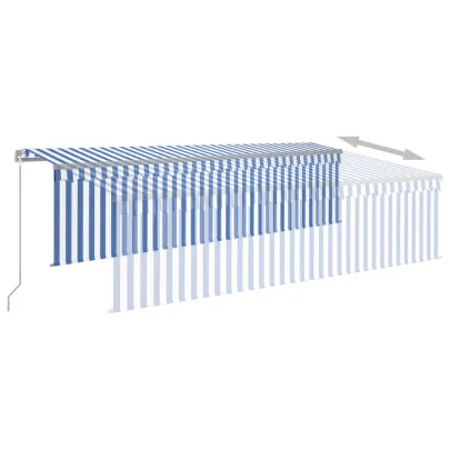 Copertină retractabilă manual cu stor 5x3m - Albastru&Alb